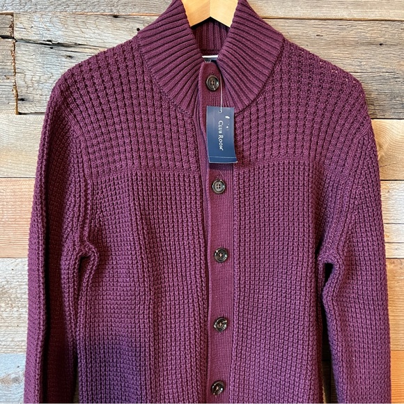 Club Room Chunky Sweater Mens Small S Waffle Knit Cardigan Mock Neck Long Sleeve - Picture 2 of 11